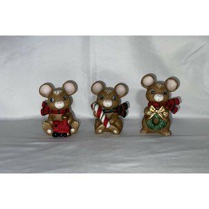 HOMCO 5210 Set of Three Christmas Mice w/Scarves Train, Candy Cane, Wreath